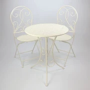 3 tlg. Bistroset “White Romance” aus Metall, weiß, Gartenmöbel Tisch + 2 Stühle