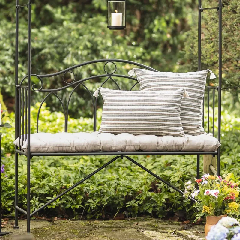 Bankauflage "Beige" aus Baumwolle, 40x120 cm, dick gepolstert, Sitzauflage für Gartenbank