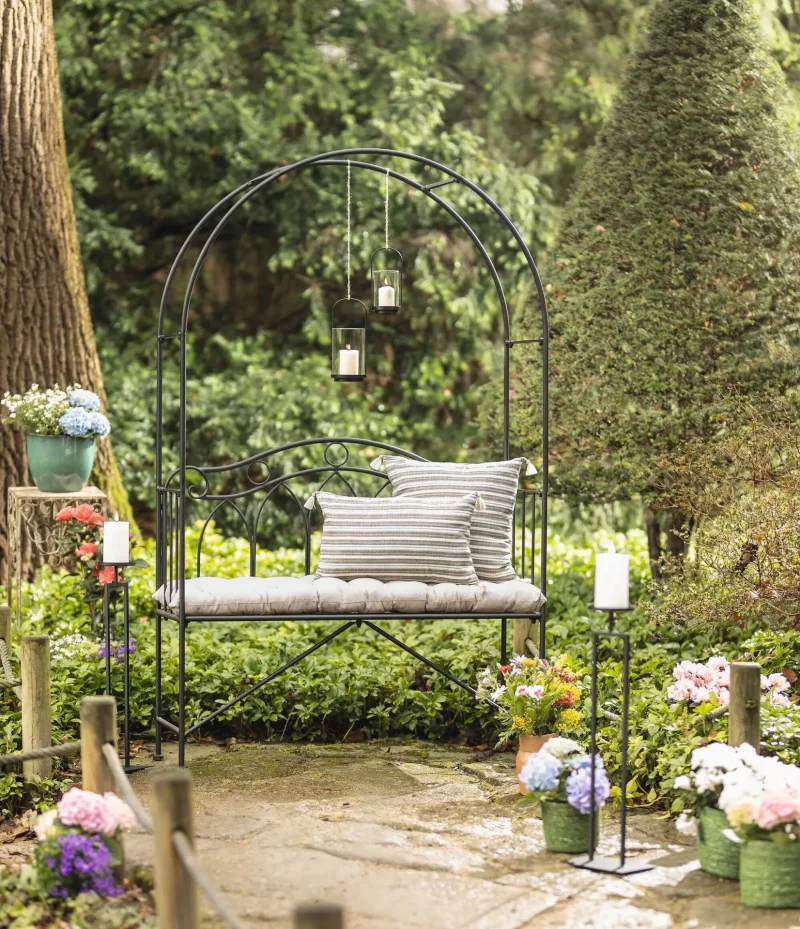 Bankauflage "Beige" aus Baumwolle, 40x120 cm, dick gepolstert, Sitzauflage für Gartenbank