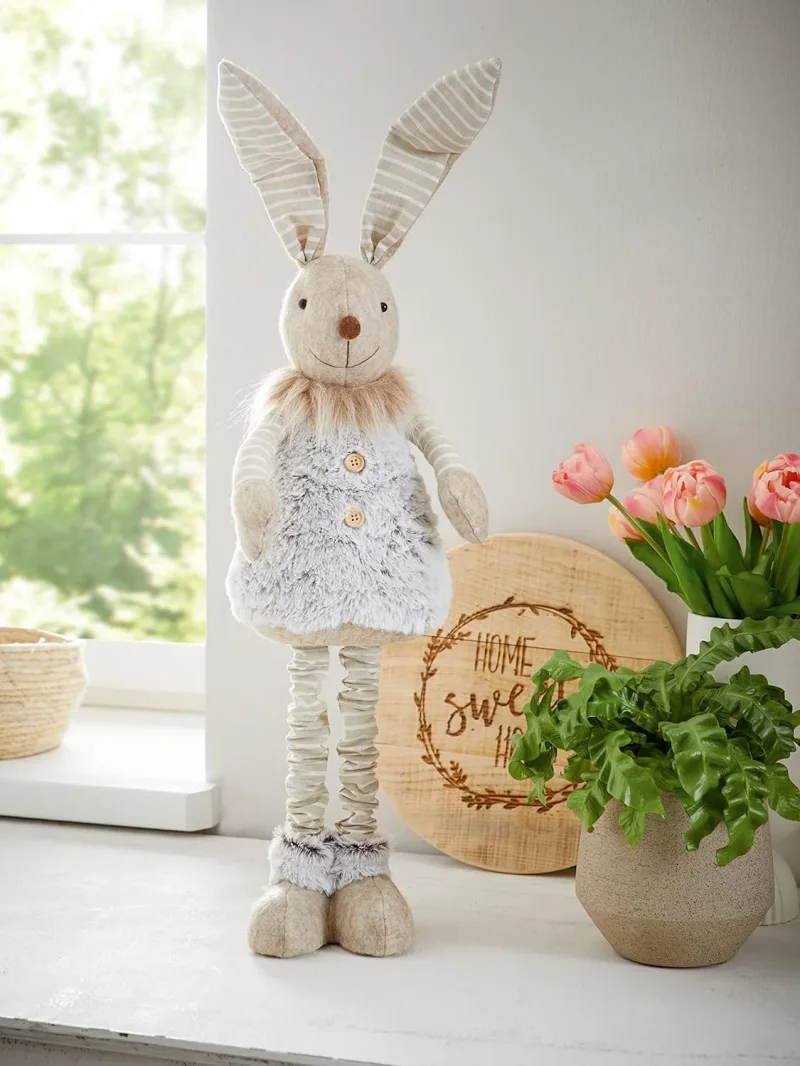 Hasenfigur Langohr – Liebevoll Gefertigte Osterdeko mit Ausziehbaren Beinen, Verschiedene Textilien, Max. Höhe 60 cm für den Innenbereich