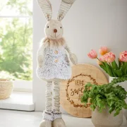 Hasenfigur Langohr – Liebevoll Gefertigte Osterdeko mit Ausziehbaren Beinen, Verschiedene Textilien, Max. Höhe 60 cm für den Innenbereich