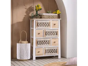 Kommode "Makramee" aus Holz & Textil, 56 x 77 cm, 8 Schubladen, Schubladenkommode Boho Chic