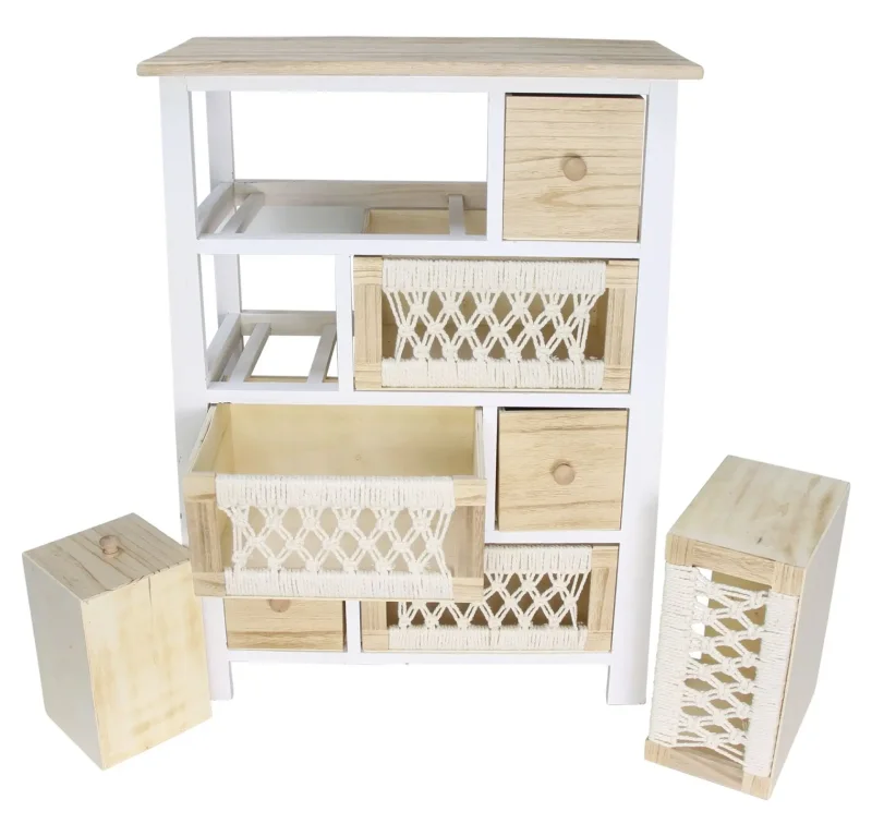 Kommode "Makramee" aus Holz & Textil, 56 x 77 cm, 8 Schubladen, Schubladenkommode Boho Chic