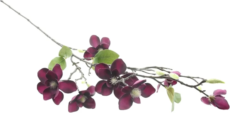 Kunstblume Magnolienzweig, Kunststoff, Höhe 83 cm, Violette Textilblüten mit Grünen Blättern