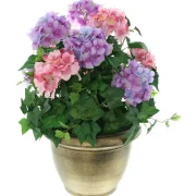 Kunstpflanze "Hortensie" im goldenen Topf, 55 cm hoch, künstliche Hortensien, Dekopflanze, Topfpflanze