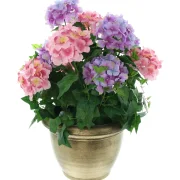 Kunstpflanze "Hortensie" im goldenen Topf, 55 cm hoch, künstliche Hortensien, Dekopflanze, Topfpflanze