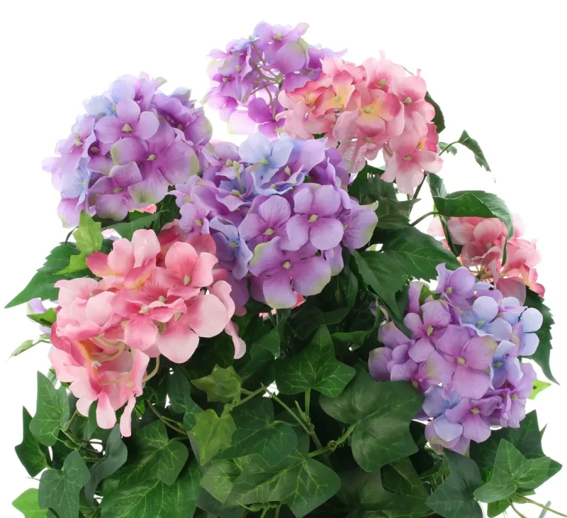 Kunstpflanze "Hortensie" im goldenen Topf, 55 cm hoch, künstliche Hortensien, Dekopflanze, Topfpflanze