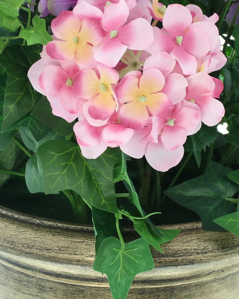 Kunstpflanze "Hortensie" im goldenen Topf, 55 cm hoch, künstliche Hortensien, Dekopflanze, Topfpflanze