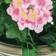 Kunstpflanze "Hortensie" im goldenen Topf, 55 cm hoch, künstliche Hortensien, Dekopflanze, Topfpflanze