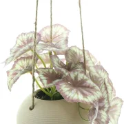 Kunstpflanze "Königsbegonie" im Hängetopf, Kunststoff, Keramik, Jute, Höhe 17 cm, Topf Ø 13 x 9 cm