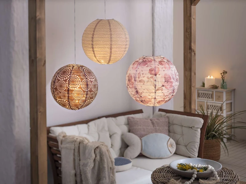 Lampion "Harmony", 3er Set, Papier, Metall Maße: 1 x Ø 30 cm, 2 x Ø 40 cm,
