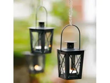 Mini Laterne 2er Set 7 x 7 x 12 cm Teelichthalter Metall schwarz lackiert mit Glaseinsätzen abnehmbarem Deckel klassisches Design