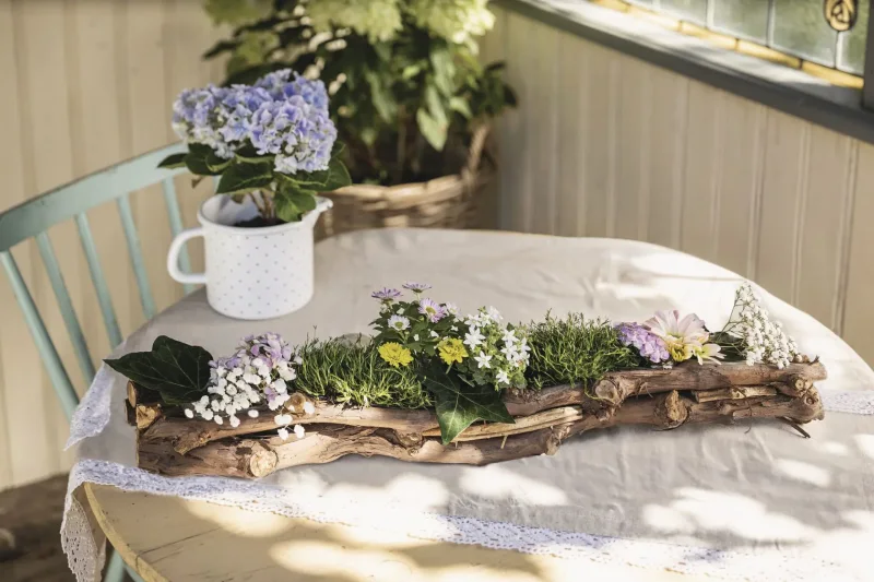 Pflanzer "Rustikal" aus Rebenholz, 70 cm lang, Tischdeko, Fensterbank, Pflanzschale, Pflanzgefäß, Gartendeko für Draußen