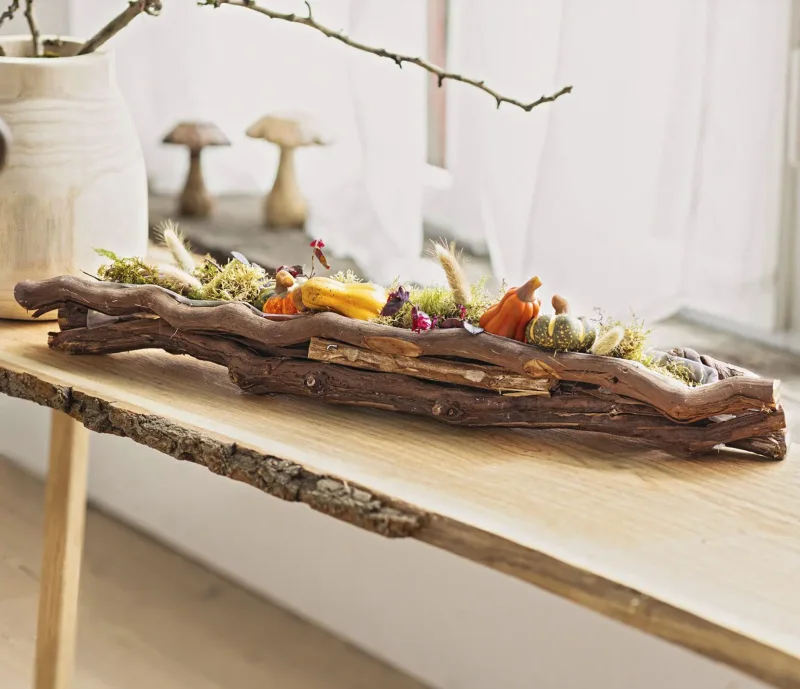 Pflanzer "Rustikal" aus Rebenholz, 70 cm lang, Tischdeko, Fensterbank, Pflanzschale, Pflanzgefäß, Gartendeko für Draußen