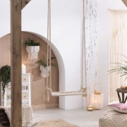 Schaukel "Makramee" aus Metall und Poly-Baumwolle, Indoor Hängeschaukel aus Metall & Stoff, Boho Chic