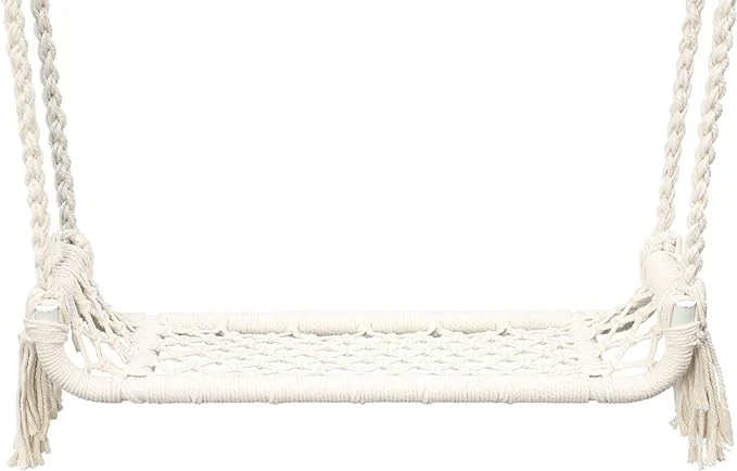 Schaukel "Makramee" aus Metall und Poly-Baumwolle, Indoor Hängeschaukel aus Metall & Stoff, Boho Chic