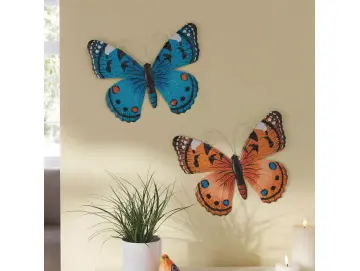 Schmetterling Blau & Orange, 2er Set, Metall Maße: 34 x 27 cm