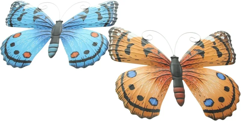 Schmetterling Blau & Orange, 2er Set, Metall Maße: 34 x 27 cm
