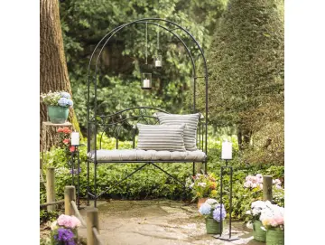 Sitzbank "Rankbogen" aus Metall, schwarz, 2sitzer Gartenbank mit Rosenbogen, Metallbank mit Rankhilfe