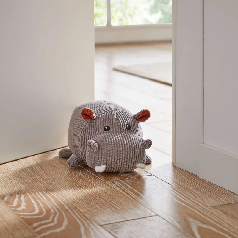 Türstopper Hippo, Schwere Sandfüllung, 100% Polyester, Grau, Cordoptik, 18 x 12 x 11 cm, 1 kg