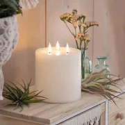 XXL LED 3 Docht Kerze "Classic" aus Echtwachs, Ø 15x18 cm, Stumpenkerze groß, Timer, flammenlos flackernd