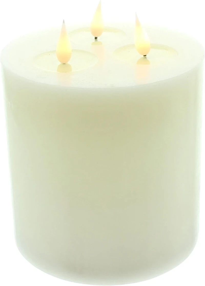 XXL LED 3 Docht Kerze "Classic" aus Echtwachs, Ø 15x18 cm, Stumpenkerze groß, Timer, flammenlos flackernd